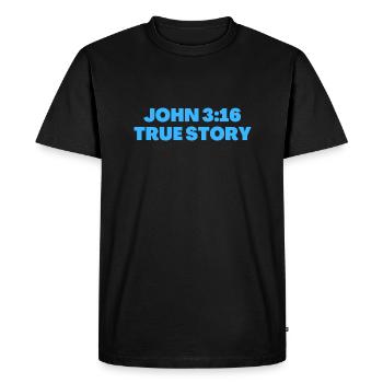 Jean 3:16 Verset biblique de l’histoire vraie - Citation chrétienne - T-shirt Premium bio Homme - noir - Devant - Nico (187cm)