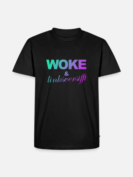 Selbstironie: WOKE & linksversifft - Männer Premium Bio T-Shirt - Schwarz