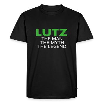 Lutz l’homme, le mythe, la légende - T-shirt Premium bio Homme - noir - Devant - Nico (187cm)