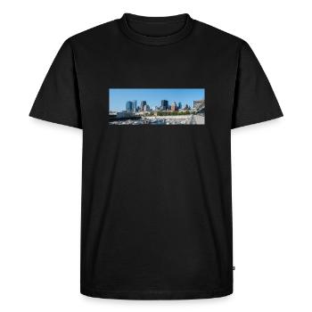 Vue panoramique sur les toits de Montréal depuis le port - T-shirt Premium bio Homme - noir - Devant - Nico (187cm)