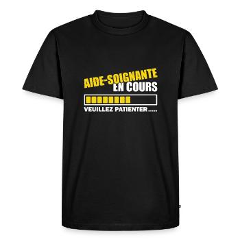 aide soignante en cours / bientôt aide-soignante - T-shirt Premium bio Homme - noir - Devant - Nico (187cm)