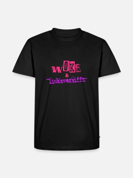 Selbstironie: WOKE & linksversifft - Männer Premium Bio T-Shirt - Schwarz