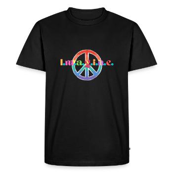Produit avec « Imagine » et signe de paix! - T-shirt Premium bio Homme - noir - Devant - Nico (187cm)