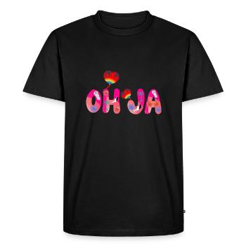 oh ja text adrettes rosa - T-shirt Premium bio Homme - noir - Devant - Nico (187cm)