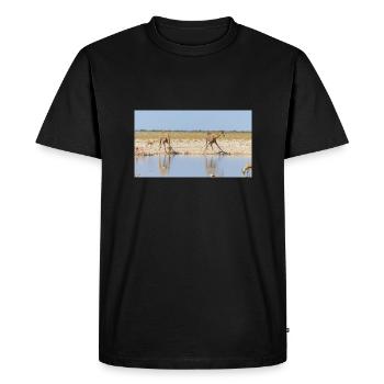 Landscape at the Cubango river with giraffe - Men's Premium Organic T-Shirt - black - Front - Nico (187cm)