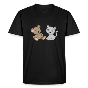 Bébé ours souriant et chaton - T-shirt Premium bio Homme - noir - Devant - Nico (187cm)