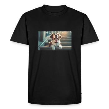 Animaux mignons qui se détendent - chien dans les escaliers - T-shirt Premium bio Homme - noir - Devant - Nico (187cm)