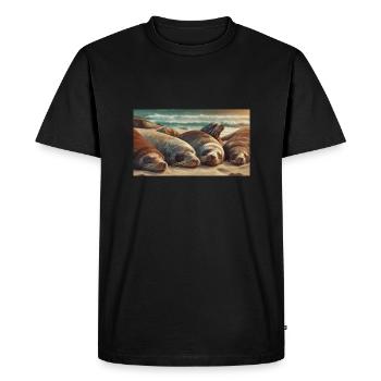 Animaux mignons se détendant - plage de sommeil des lions de mer - T-shirt Premium bio Homme - noir - Devant - Nico (187cm)