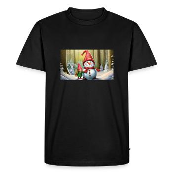 cute little gnomes everyday life building snowman - Men's Premium Organic T-Shirt - black - Front - Nico (187cm)