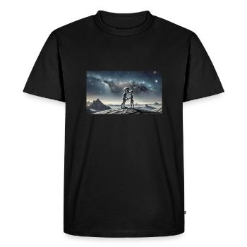 grey alien on the moon surface – kissing couple - Men's Premium Organic T-Shirt - black - Front - Nico (187cm)