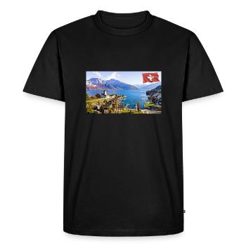 Spiez, Switzerland. - Men's Premium Organic T-Shirt - black - Front - Nico (187cm)