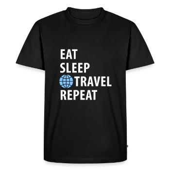 Voyage, tour du monde. Manger, dormir, voyager - T-shirt Premium bio Homme - noir - Devant - Nico (187cm)