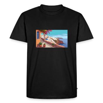 Oia, Santorin, Grèce - Pixel Art - T-shirt Premium bio Homme - noir - Devant - Nico (187cm)