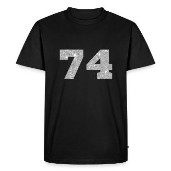 74 paillettes argenté - 74 anniversaire - T-shirt Premium bio Homme - noir - Devant - Nico (187cm)