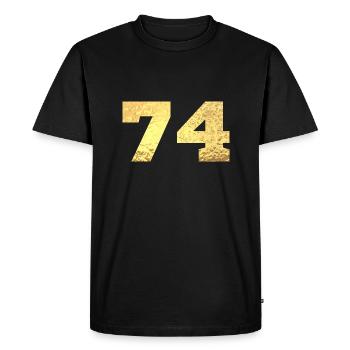 74 paillettes doré - 74 anniversaire - T-shirt Premium bio Homme - noir - Devant - Nico (187cm)