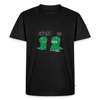 Drôle Dino "Avez-vous mangé la dernière licorne?" - T-shirt Premium bio Homme - noir - Devant - Nico (187cm)