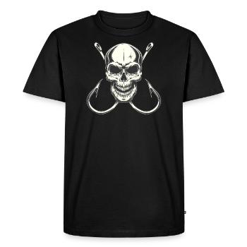 Crâne avec hameçons pour équipage de pêcheurs - T-shirt Premium bio Homme - noir - Devant - Nico (187cm)