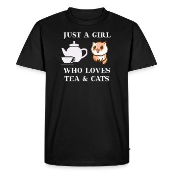Thé chat cadeau idée doux mignon - T-shirt Premium bio Homme - noir - Devant - Nico (187cm)