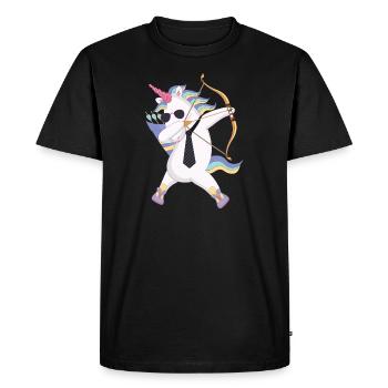 Tamponner la licorne avec un cadeau arc et flèche - T-shirt Premium bio Homme - noir - Devant - Nico (187cm)