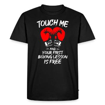 Touchez-moi et votre première leçon de boxe est gratuite - T-shirt Premium bio Homme - noir - Devant - Nico (187cm)