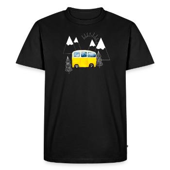 Der gelbe Camping Bus in den Bergen - Männer Premium Bio T-Shirt - Schwarz - Vorne - Nico (187cm)