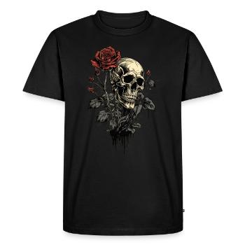 Skull with Red Rose Skull Love and Death - Men's Premium Organic T-Shirt - black - Front - Nico (187cm)
