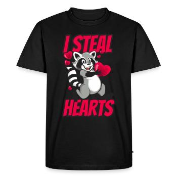 I Steal Hearts - raccoon love Valentine's Day - Men's Premium Organic T-Shirt - black - Front - Nico (187cm)