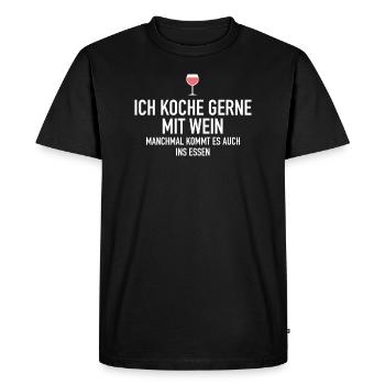 Ich koche gerne mit Wein - Männer Premium Bio T-Shirt - Schwarz - Vorne - Nico (187cm)
