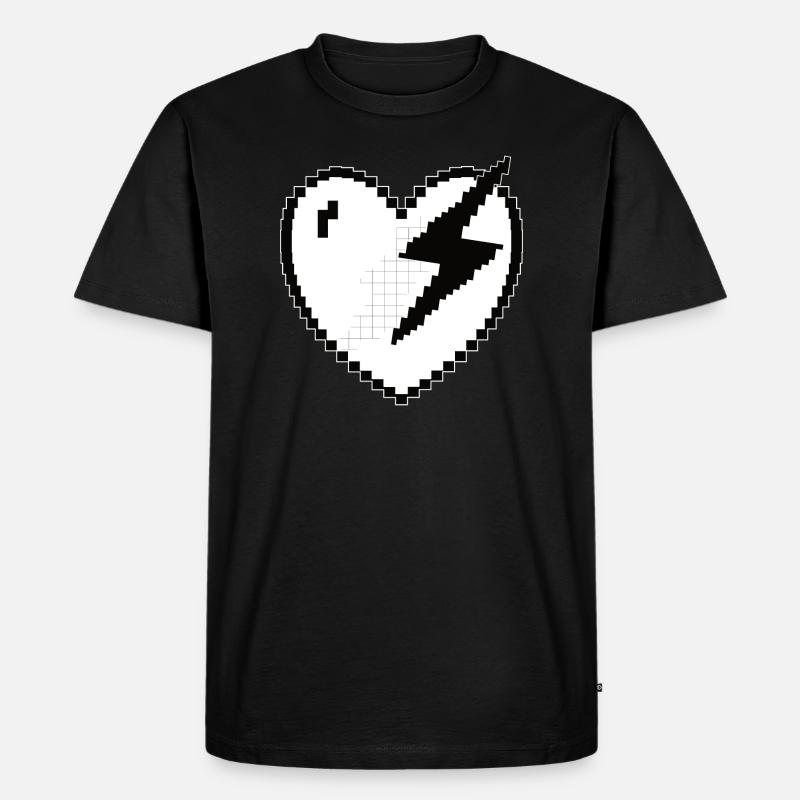 Herz Blitz Pixel Gamer Geschenk - Männer Premium Bio T-Shirt - Schwarz
