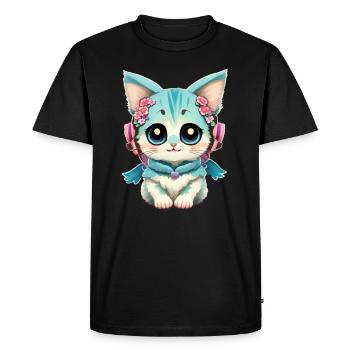 Mignon bébé chat avec des fleurs - T-shirt Premium bio Homme - noir - Devant - Nico (187cm)