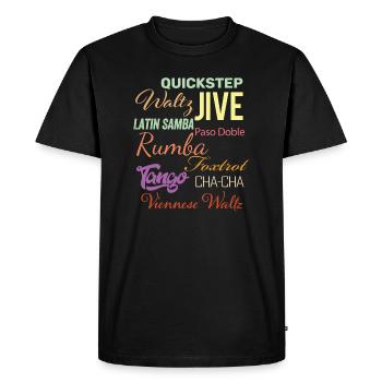 Mots de danse de salon - Waltz Jive Samba Paso Doble - T-shirt Premium bio Homme - noir - Devant - Nico (187cm)