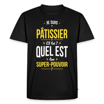 Je suis pâtissier - Super-pouvoir - T-shirt Premium bio Homme - noir - Devant - Nico (187cm)