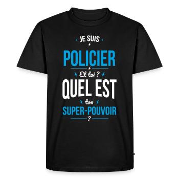 Je suis policier - Super-pouvoir - T-shirt Premium bio Homme - noir - Devant - Nico (187cm)