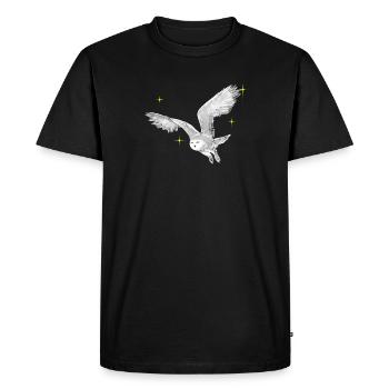 Hibou des neiges dessiné à la main avec des étoiles - T-shirt Premium bio Homme - noir - Devant - Nico (187cm)