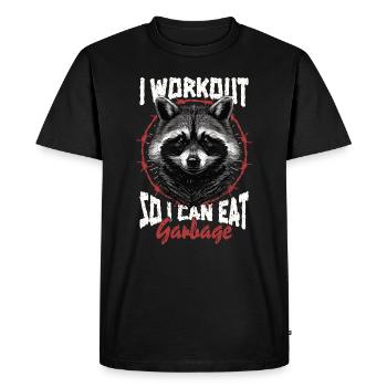 Je m’entraîne pour pouvoir manger des ordures drôle de raton laveur - T-shirt Premium bio Homme - noir - Devant - Nico (187cm)