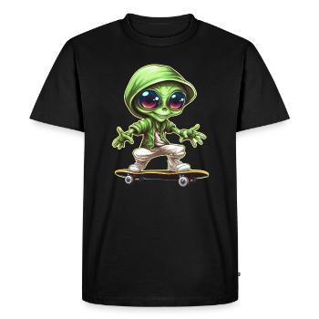Alien on Skateboard - Vert avec des tailles - T-shirt Premium bio Homme - noir - Devant - Nico (187cm)