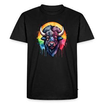 Bison, Animal, Cool, Breathtaking, Colorful Watercolor - Men's Premium Organic T-Shirt - black - Front - Nico (187cm)