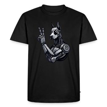 Doberman Robot Cyborg signe de paix - T-shirt Premium bio Homme - noir - Devant - Nico (187cm)