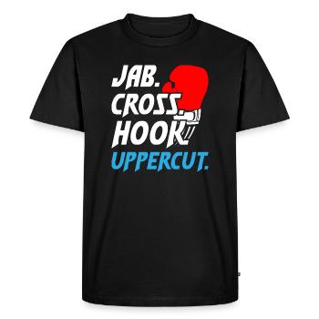 Uppercut de crochet croisé Jab de boxe1 - T-shirt Premium bio Homme - noir - Devant - Nico (187cm)