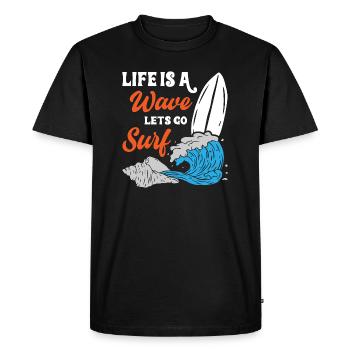 La vie est une vague Va surfer - T-shirt Premium bio Homme - noir - Devant - Nico (187cm)