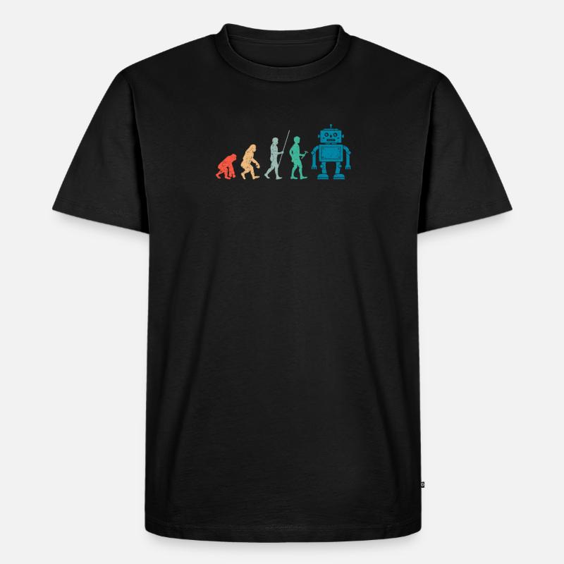 Retro Roboter Evolution - Männer Premium Bio T-Shirt - Schwarz