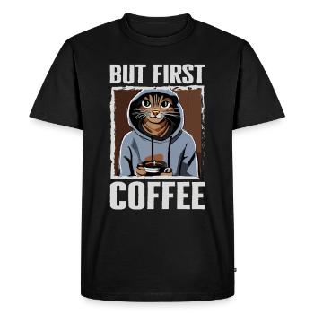 Mais d’abord Café - Chats et amateurs de café - T-shirt Premium bio Homme - noir - Devant - Nico (187cm)