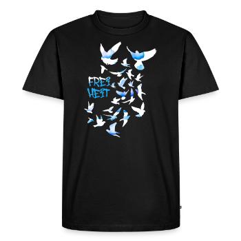 liberté,troupeau d’oiseaux,paix,liberté,sourds,nuages - T-shirt Premium bio Homme - noir - Devant - Nico (187cm)