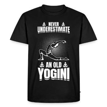 Never underestimate an old yogini - Men's Premium Organic T-Shirt - black - Front - Nico (187cm)