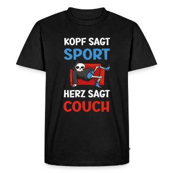 Kopf sagt Sport, Herz sagt Couch - Männer Premium Bio T-Shirt - Schwarz - Vorne - Nico (187cm)