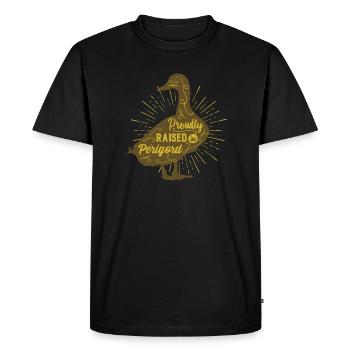 proudly bred in Périgord - Duck silhouette - Men's Premium Organic T-Shirt - black - Front - Nico (187cm)