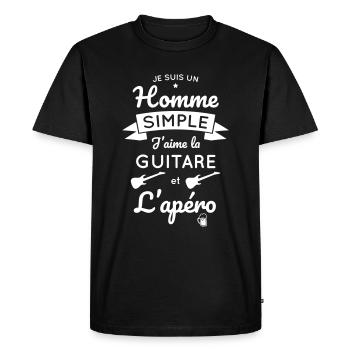 Homme simple aime la guitare et l'apéro - T-shirt Premium bio Homme - noir - Devant - Nico (187cm)