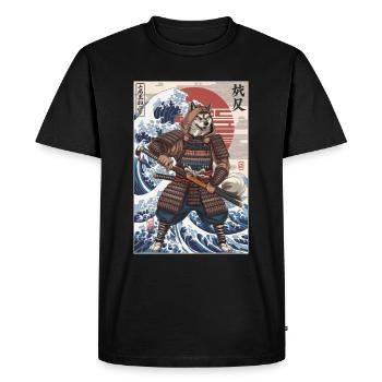 Shiba Inu Samurai mit japanischem Wellenmotiv - Männer Premium Bio T-Shirt - Schwarz - Vorne - Nico (187cm)