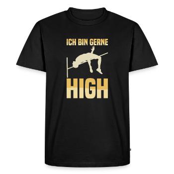 High Jump - J’aime être haut - T-shirt Premium bio Homme - noir - Devant - Nico (187cm)