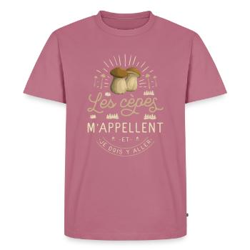 Cèpe Champignon Cueillette Cèpes Champignons - T-shirt Premium bio Homme - mauve - Devant - Nico (187cm)